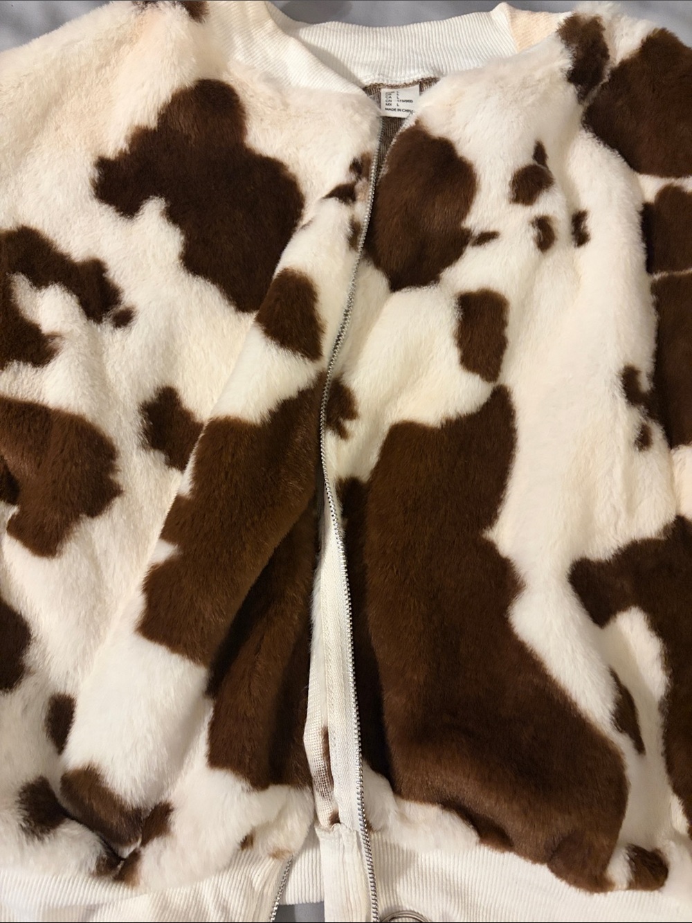 Faux Fur Cow-Print Puffer Jacket - Brown & Cream